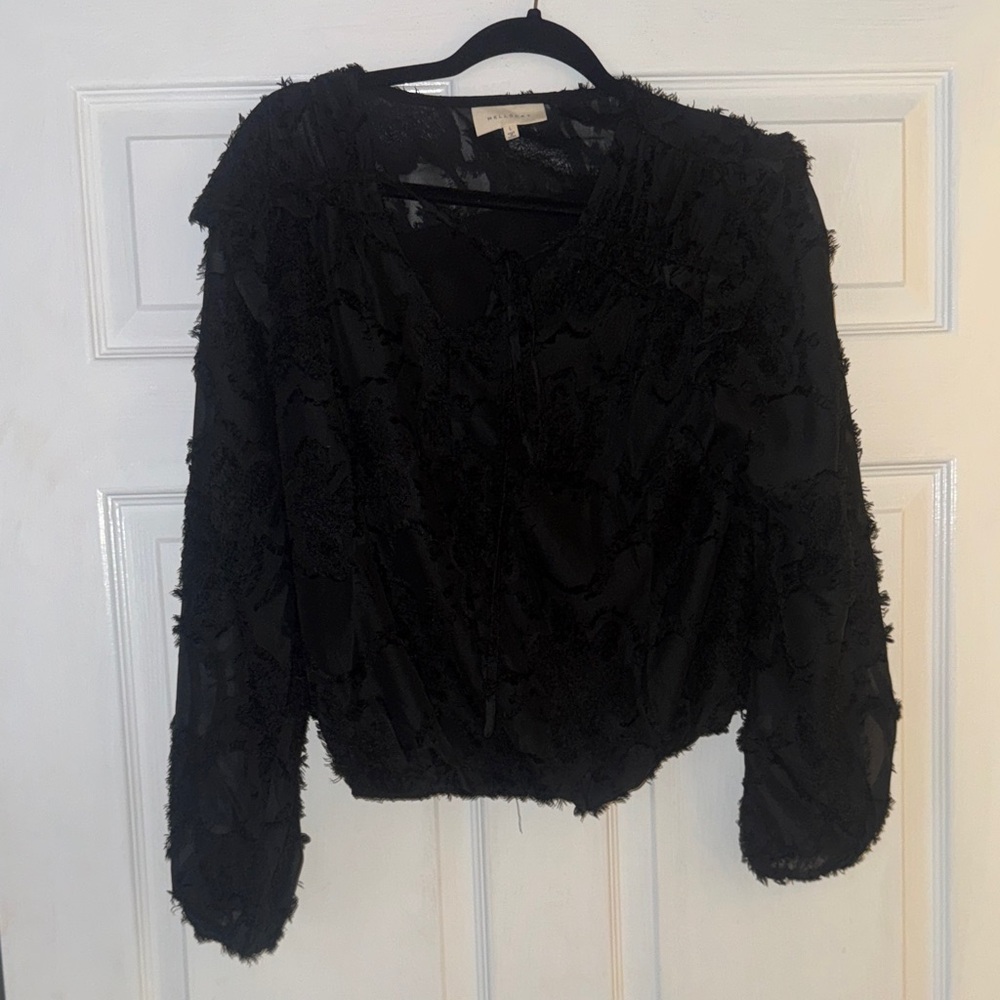 MELLODAY Black Textured Blouse